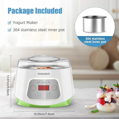 Yogurt Maker, Greek Yogurt Maker with Timer Control and Strainer, Yogurt Maker Machine with Stainless Steel Liner, Electric Portable Yogurt Maker for Yogurt, Greek Yogurt, Cheese, Natto (White)