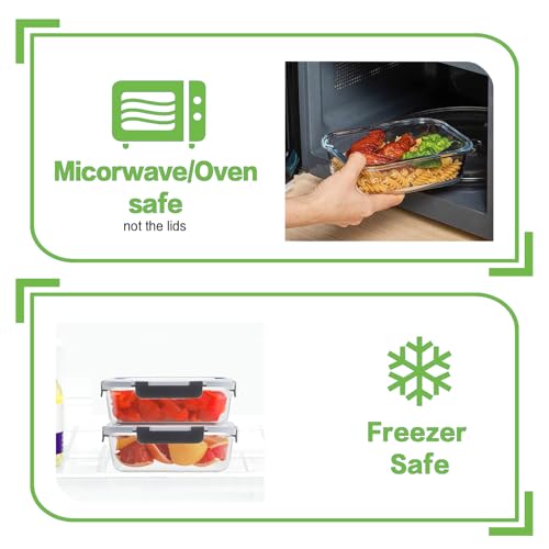 HOMBERKING 10 Pack Borosilicate Glass Meal Prep Containers with Locking Lids, Glass Food Storage Containers Set, Airtight Lunch Bento Boxes, BPA-Free & Leak Proof, 36oz & 14oz, Freezer, Oven Safe