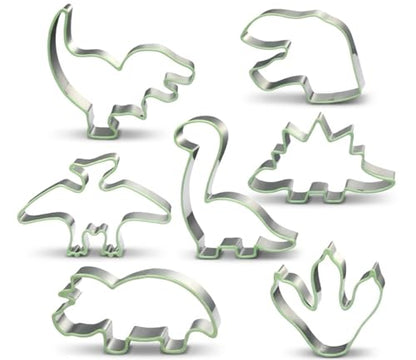 LUBTOSMN New 7 Piece Dinosaur Cookie Cutters Set with Silicone Protective Rim, Dishwasher Safe Stainless Steel Cookie Cutters for Cookies, Fondant, Sandwiches, Biscuits, Pancakes and Pastries