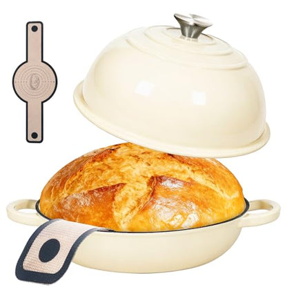 ONKO Dutch Oven For Sourdough Bread Baking, 6QT Enameled Cast Iron Dutch Oven Pot With Lid, Non-stick Sourdough Baking Pan with Bread Dome, Round Ceramic Dutch Ovens Pot with Cloche for Homemade