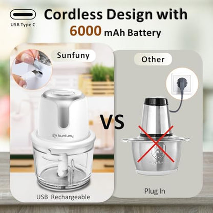 Food Processor Cordless, 6000mAh Wireless Garlic Chopper, 5-Cup Glass Bowl