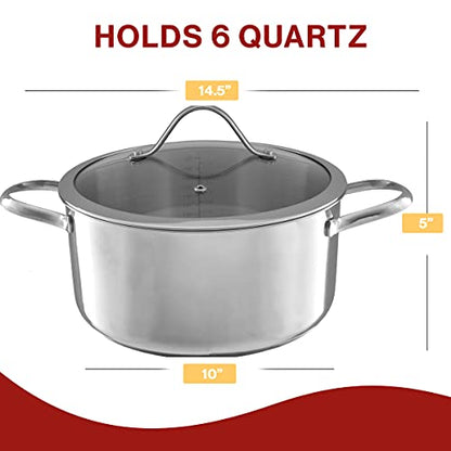 6 Quart Stock Pot-Stainless Steel Pot with Lid-Compatible with Electric, Gas, Induction or Gas Cooktops-Cookware by Classic Cuisine