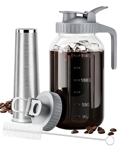 OneDream Cold Brew Coffee Maker - 2 Quart 64oz Stainless Steel Filter Cold Brew Pitcher Jar, No Leaks Cold Brew Mason Jar Coffee Maker, Easy to Clean Cold Coffee Maker