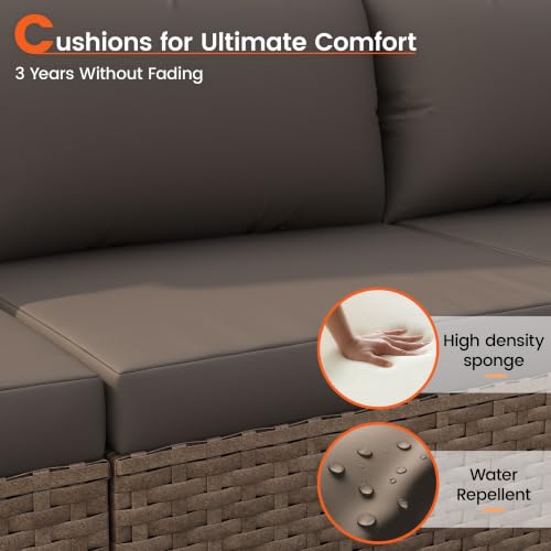 VONZOY Patio Furniture Set, 7-Piece Outdoor Wicker Sectional Sofa, Brown