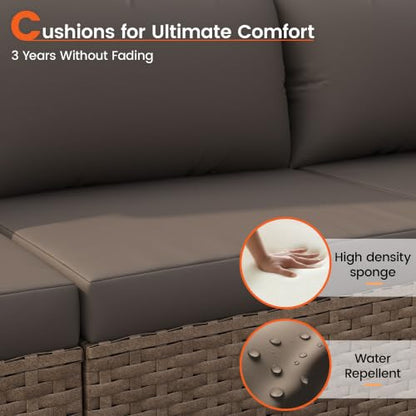 VONZOY Patio Furniture Set, 7-Piece Outdoor Wicker Sectional Sofa, Brown