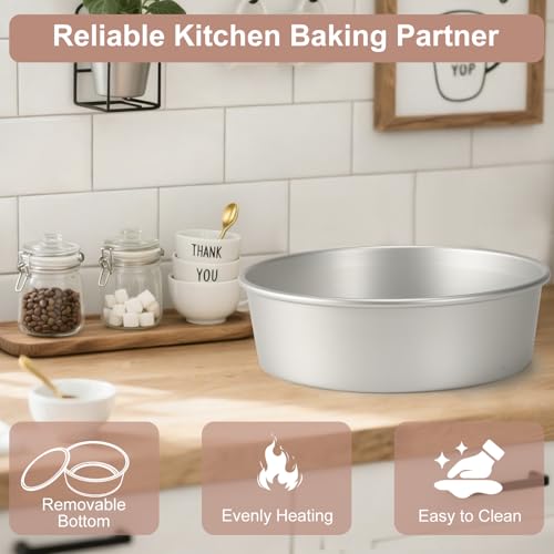 HomeMall Round Cake Pan with Removable Bottom, Set of 3 (6 x 3 inch/8 x 3 inch/10 x 3 inch), Aluminum Baking Pans for Layer Cakes, Evenly Heating Tools for Home Kitchen, Tapered Side