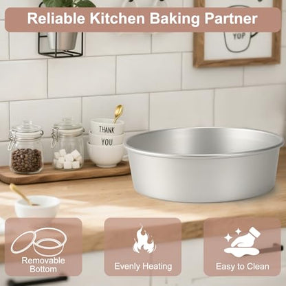 HomeMall Round Cake Pan with Removable Bottom, Set of 3 (6 x 3 inch/8 x 3 inch/10 x 3 inch), Aluminum Baking Pans for Layer Cakes, Evenly Heating Tools for Home Kitchen, Tapered Side
