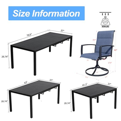 MEOOEM Expandable Outdoor Dining Set for 8, Modern 9 Piece Outdoor Dining Table Set with Highback Swivel Chairs 450LBS, All Weather Heavy Duty 8 Person Outdoor Dining Table Set for Outside, Navy Blue