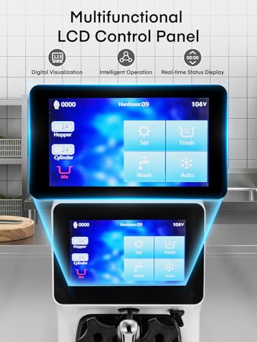 Commercial Ice Cream Machine, 10.4-20 QT/H Yield Soft Serve Ice Cream Machine with 4L Hopper & 1.6L Cylinder, Pre-Cooling & Auto Clean, Touch LCD for Snack Restaurants Bars (white, 4L)