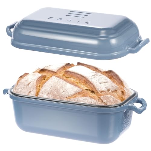 Ryede Dutch Oven for Sourdough Bread Baking, Enameled Cast Iron Dutch Oven Pot with Lid, 10×6 Bread Loaf Pans with Lid for Homemade Bread, Cake, Meatloaf, Oven & Induction Safe (Blue, 3.84 QT)