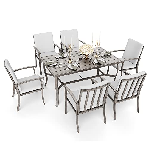 HAPPATIO 7 Piece Patio Dining Set, Aluminum Outdoor Dining Set for 6, Aluminum Dining Table and Chairs Set, Patio Furniture with Table, Chairs and Washable Cushions (Gray)