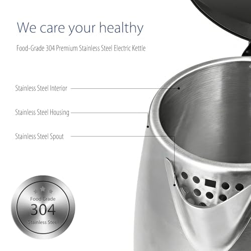 COMFEE' Stainless Steel Electric Kettle, 1.7 Liter Tea Kettle Electric & Hot Water Kettle, 1500W Fast Boil with LED Light, Auto Shut-Off and Boil-Dry Protection