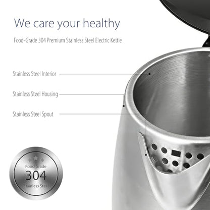 COMFEE' Stainless Steel Electric Kettle, 1.7 Liter Tea Kettle Electric & Hot Water Kettle, 1500W Fast Boil with LED Light, Auto Shut-Off and Boil-Dry Protection