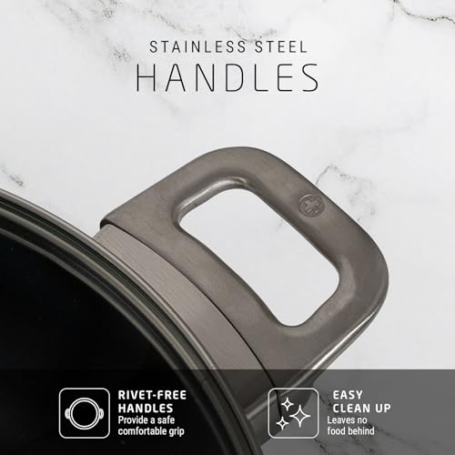 Swiss Diamond Braiser Pan with Lid, Features Stainless Steel Handle, Nonstick Diamond Coated Braising Pan with Lid Oven Safe & Dishwasher Safe, 11", 5.3 Quart, Grey