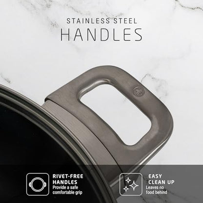Swiss Diamond Braiser Pan with Lid, Features Stainless Steel Handle, Nonstick Diamond Coated Braising Pan with Lid Oven Safe & Dishwasher Safe, 11", 5.3 Quart, Grey