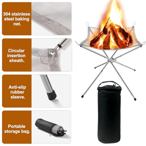 22 Inch Portable Outdoor Fire Pit with Carrying Bag,Foldable Stainless Steel Mesh Fireplace Wood Burning Collapsible Fireplace for Camping Outdoor Hiking BBQ Picnic