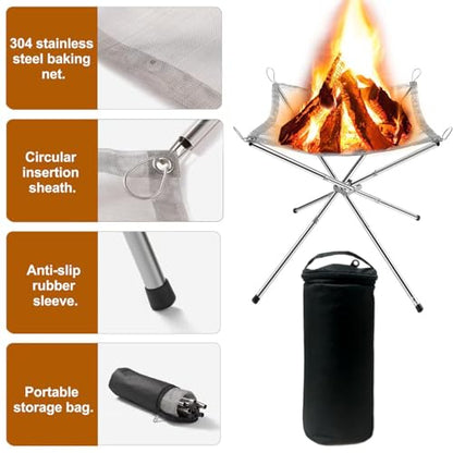 22 Inch Portable Outdoor Fire Pit with Carrying Bag,Foldable Stainless Steel Mesh Fireplace Wood Burning Collapsible Fireplace for Camping Outdoor Hiking BBQ Picnic