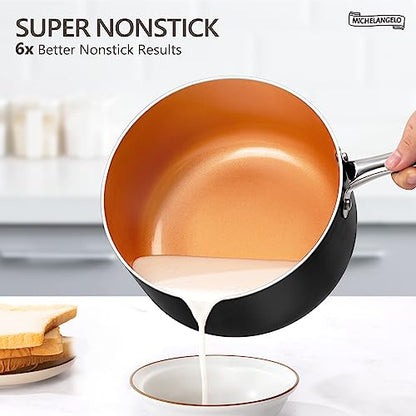 MICHELANGELO Nonstick 2 Quart Sauce Pan with Lid, Ultra-Nonstick Copper Sauce Pot 2 Qt, Ceramic Saucepan with Lid, Small Pot with Ergonomic Handle, Induction Compatible, Oven Safe