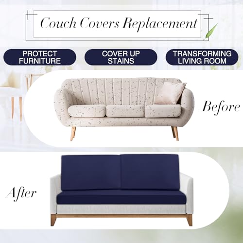 Newwiee 8 Pcs Stretch Patio Outdoor Cushion Covers Replacement,Navy Blue