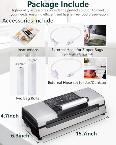 KURSINNA 95kPa Vacuum Sealer Machine, Stainless Steel Food Sealer