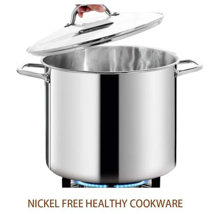 HOMICHEF Commercial Grade LARGE STOCK POT 20 Quart With Lid - Nickel Free Stainless Steel Cookware - Healthy Polished Stockpots - Heavy Duty Induction Soup Pot