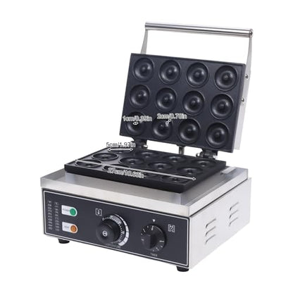 GXFCHYL Mini Donut Maker Commercial Donut Maker Machine Electric Stainless Steel Doughnut Maker Double-Sided Heating with Non-stick Plate for Kitchen, Restaurant (12Pcs/Pan 1550W)