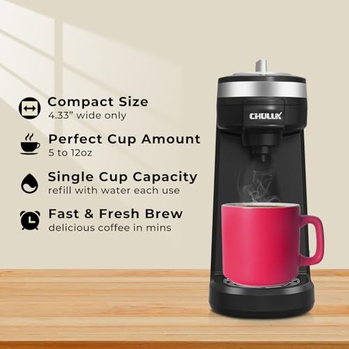 CHULUX Single Serve Coffee Maker for K Capsule, Mini Single One Cup Coffee Machine, Perfect for Small Space, Black