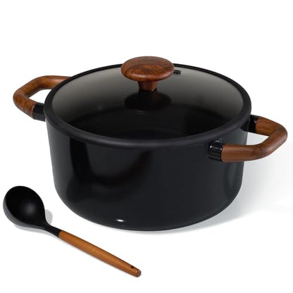 CAROTE 5QT Ceramic Stock Pot with Ladle, Nonstick Casserole with Lid, Even Heating Stockpot, Fits All Stoves, Non Stick Large Capacity Cooking Pots, PFAS Free, Black