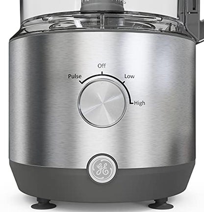 GE Food Processor, Large 12-Cup Vegetable Chopper for Shredding, Mincing, Dicing & Kneading Dough, 9 Stainless Steel Accessories, 550W Motor, 3 Speed, Dishwasher Safe