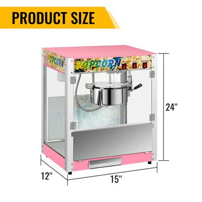 Commercial Popcorn Machine, 8 Oz Kettle, 850 W Countertop Popcorn Maker for 48 Cups per Batch, Popcorn Popper with 3-Switch Control Steel Frame Tempered Acrylic Doors