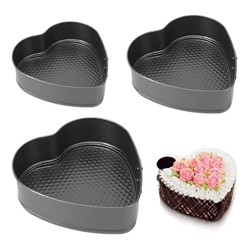 Trivolein 3pcs Springform Pan, 7,8,9 Inch Cheesecake Pans with Removable Bottom, Carbon Steel Baking Pans Nonstick Baking Tin Cake Mould for Small Pizza Pie (Heart Shape)