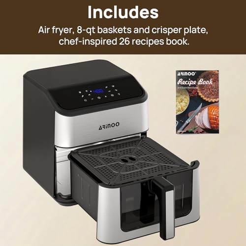 ARINOO 8 Qt Air Fryer Pro with Viewing Window, 8 Presets and Recipe Book