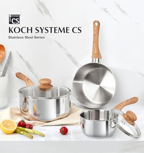 KOCH SYSTEME CS 2 Quart Sauce Pan with Lid, Stainless Steel Saucepan with Heat-resistant Bakelite Handle, Saucepan with Lid, Pot 2QT, Stainless Steel Sauce Pan, Induction Compatible