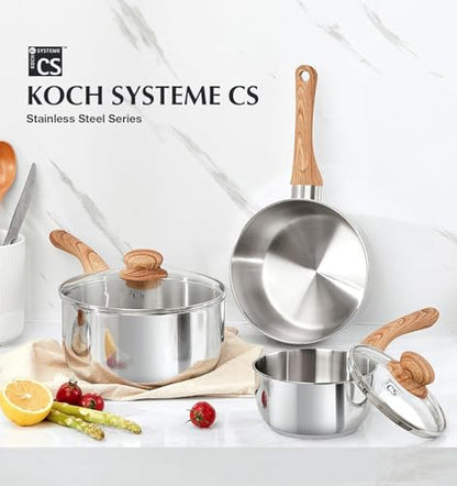 KOCH SYSTEME CS 2 Quart Sauce Pan with Lid, Stainless Steel Saucepan with Heat-resistant Bakelite Handle, Saucepan with Lid, Pot 2QT, Stainless Steel Sauce Pan, Induction Compatible