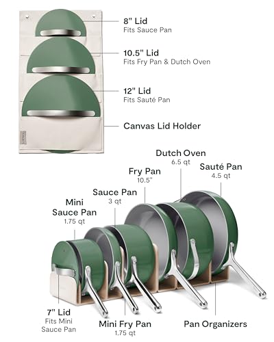 Caraway Deluxe Non-stick Ceramic Cookware Set (16 Piece) Pots, Frying Pans, Lids and Kitchen Storage - PFAS & PFOA Free - Oven Safe Pan Set & Compatible with All Stovetops - Sage