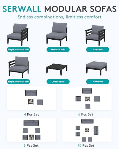 SERWALL HDPE Patio Furniture Set, 6 Pieces Outdoor Sectional Sofa Set
