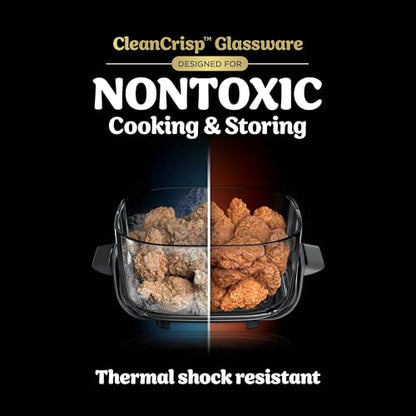 Ninja Crispi 5-in-1 Glass Air Fryer | With Nontoxic 2.5 QT, 4QT, 6-Cup Containers & Lids | Microwave, Freezer & Dishwasher Safe | 450°F Max Temp | Green | FN103BF