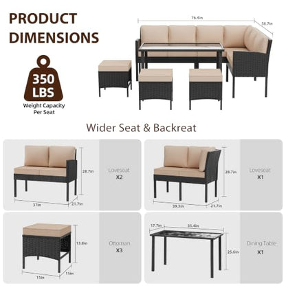 Otair 7-Piece Outdoor Dining Set, Wicker Patio Table and Chairs Set,Sand