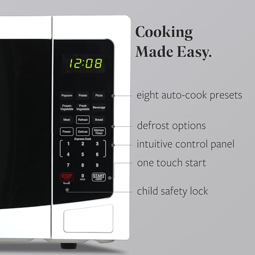 Farberware 1.1 Cu. Ft. Countertop Microwave Oven – 1000 Watts Power, Auto Cook Settings, Defrost, Easy Clean and Child Safety Lock - White