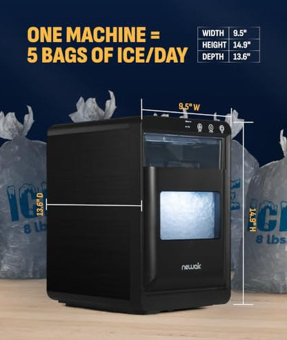 Nugget Ice Maker Countertop | 44 lbs/Day Pebble Ice Machine with Self-Cleaning | Soft Chewable Pebble & Sonic-Style Ice | Black Stainless Steel