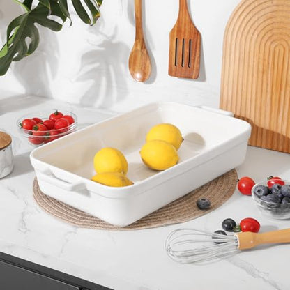 5.5 Quart Casserole Dish,Large Baking Dish Cookware,14.7x10 Inch Deep Lasagna Pan for Oven,Ceramic Bakeware for Baking, Easy to Clean,(White)