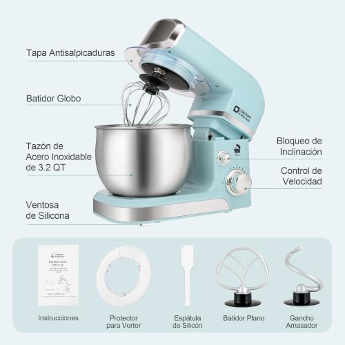 Kitchen in the box Stand Mixer,3.2Qt Small Electric Food Mixer,6 Speeds Portable Lightweight Kitchen Mixer for Daily Use with Egg Whisk,Dough Hook,Flat Beater