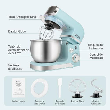 Kitchen in the box Stand Mixer,3.2Qt Small Electric Food Mixer,6 Speeds Portable Lightweight Kitchen Mixer for Daily Use with Egg Whisk,Dough Hook,Flat Beater