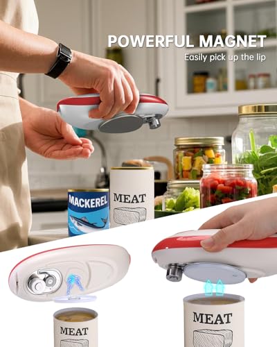 CIRCLE JOY Electric Can Opener, One-Touch Automatic Can Opening with Smooth Edges, Food Safety Handheld Battery-Operated Can Opener for Kitchen and Seniors, Red