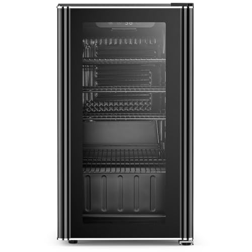 Electactic 26 Bottle Wine Cooler 130 Can Beverage Refrigerator, Small Freestanding Cabinet Wine Cellar with 40℉-61℉ Temperature Control Glass Door, Black