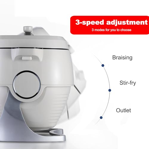 smafoseedding 2000w 6l Auto Cooking Wok Fried Rice Machine,Automatic Cooking Pot Fried Rice Machine/Touch Control, 3-Level Gear Adjustment, 360 ° Automatic Rotation, with 3 Cooking Utensils