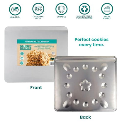 Baker's Secret 2pcs Pure Aluminum Insulated Cookie Sheet Commercial Grade, Baking Tray for Oven 100% Recycled Cookie Sheet Extra Thick - The Natural Collection