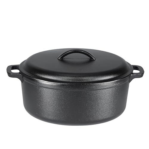 Amazon Basics Pre-Seasoned Cast Iron Dutch Oven Pot with Lid and Dual Handles, Oven Safe, Heavy-Duty, 7-Quart, Round, Black