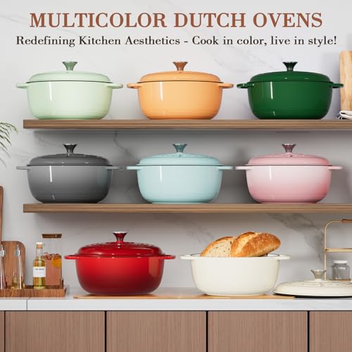 Umite Chef 6QT Enameled Cast Iron Dutch Oven with Lid, Versatile Heavy-Duty Cookware Pot for Baking Bread, Braising, Soups & Stews, Oven & Stovetop Safe with Heat Resistant Gloves(Pink)