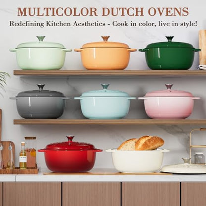Umite Chef 6QT Enameled Cast Iron Dutch Oven with Lid, Versatile Heavy-Duty Cookware Pot for Baking Bread, Braising, Soups & Stews, Oven & Stovetop Safe with Heat Resistant Gloves(Pink)